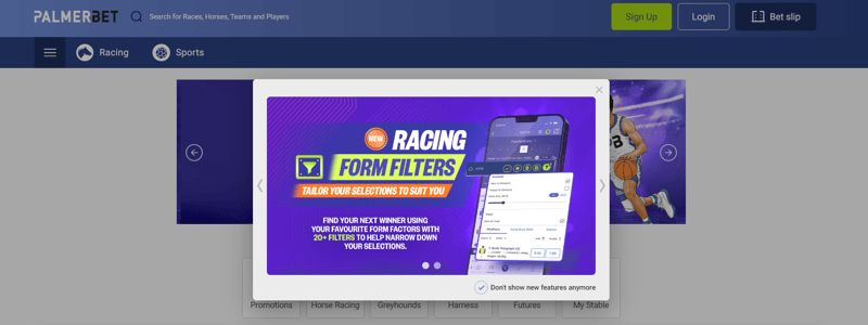 Horse racing PalmerBet homescreen
